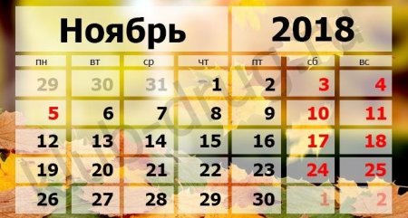 Производственный календарь на ноябрь 2018 года с праздничными днями 
